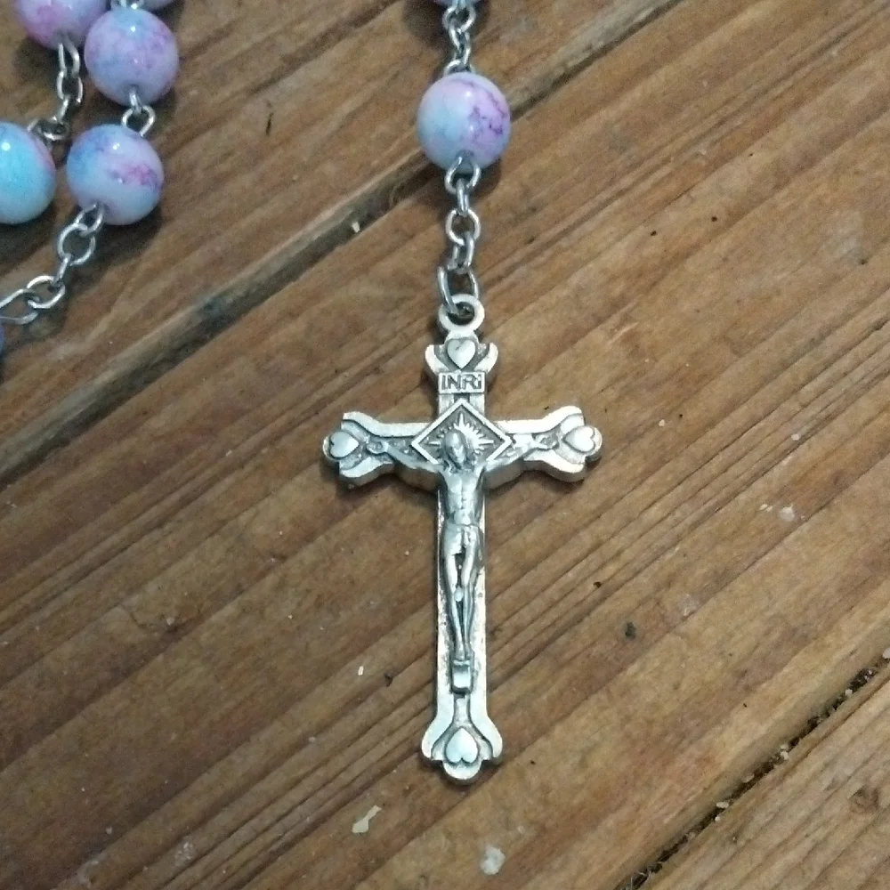 Pastel Glass Beaded Rosary Necklace - Picture 2 of 3